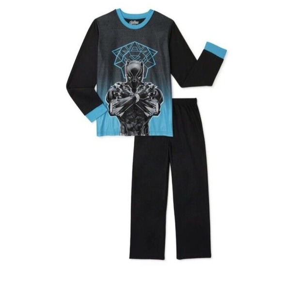 Black Panther Boys Long Sleeve Top and Pants Pajama PJ Sleep Set 2 PC Sz 4/5 New - Picture 1 of 5